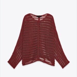 Zara Deep Red Open-Knit Cardigan